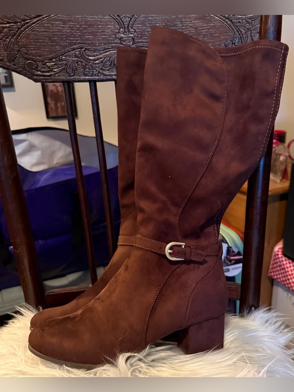 KIM ROGERS Mariah Block Heeled Faux Leather Boots. NWT